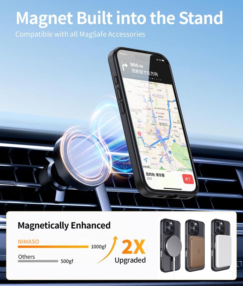 NIMASO for iPhone 16 Pro Max Case with 360Â° Spin Magnetic Stand, Compatible with MagSafe, Shockproof Military-Grade Protection Cover, Anti-Yellowing Phone Case for iPhone 16 Pro Max (6.9 inch), Black - Image 5