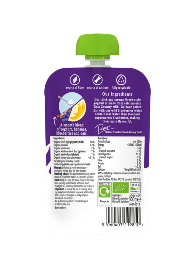 Little Freddie Organic Blueberry & Banana Greek Style Yoghurt  (6+ Months) 100g - Image 2