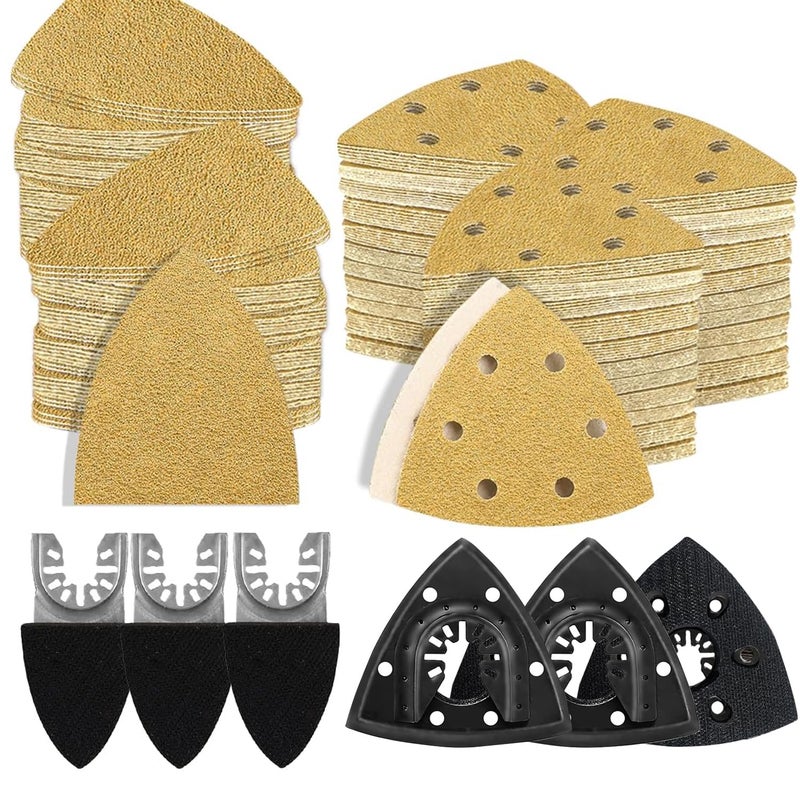 Aozzy 186PCS Oscillating Tool Sandpaper Kit MultiTool Detail Sander pads Include Triangle Finger Sandpapers fit DeWalt Tools etc Sanding Door Frame Old Furniture Wide range of grits for different projects - Image 2