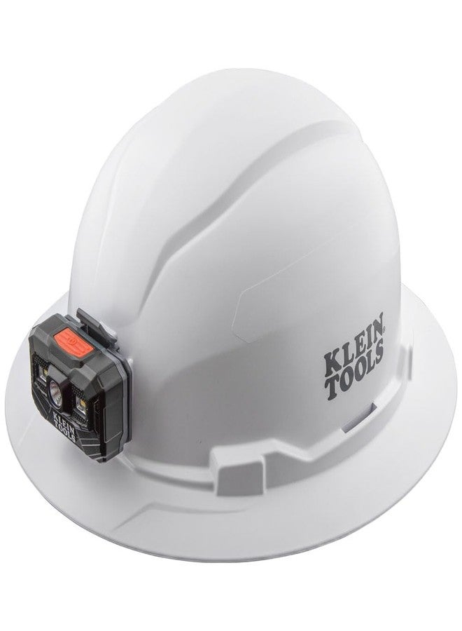 Klein Tools 60406RL Hard Hat, Rechargeable Headlamp, Non-vented, Full Brim Style, Padded Self-Wicking Odor-Resistant Sweatband, Tested up to 20kV, White - Image 1