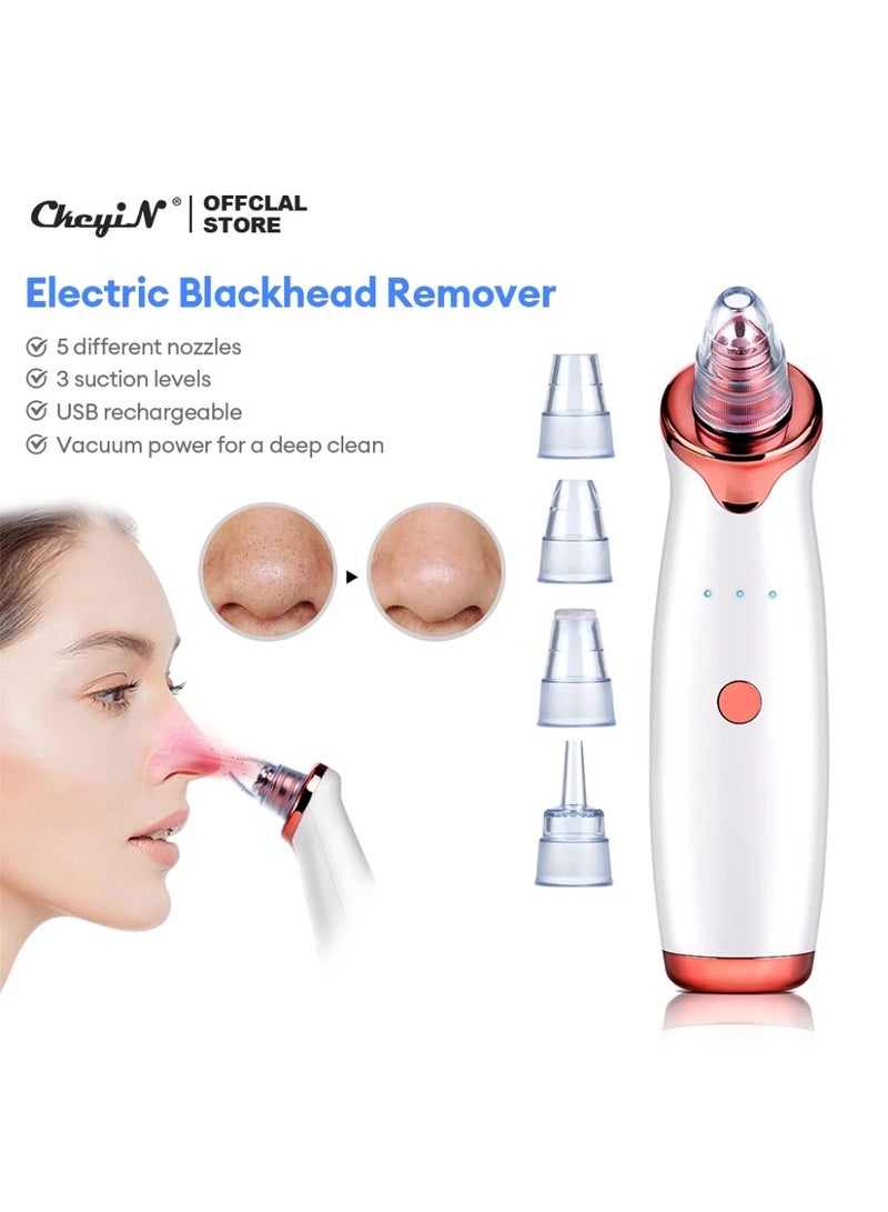 CkeyiN Suction Blackhead Remover Whitehead Remover Electric Facial Extractor with 5 Probes USB Rechargeable Vacuum Pore Cleaner Facial Skin Care Beauty Device MU007 - Image 1