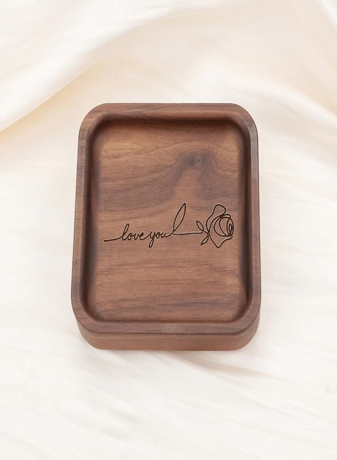 SOITIS Walnut Wooden Ring Tray Wedding Ring Dish Engagement Jewelry Dish for Couples Gift for Anniversary Christmas Birthday-Square - Image 1