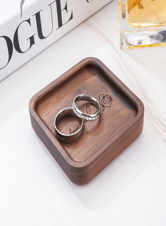 SOITIS Walnut Wooden Ring Tray Wedding Ring Dish Engagement Jewelry Dish for Couples Gift for Anniversary Christmas Birthday-Square - Image 3