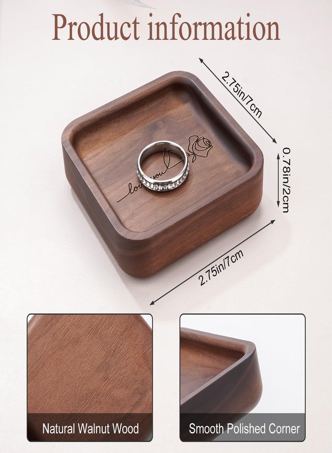SOITIS Walnut Wooden Ring Tray Wedding Ring Dish Engagement Jewelry Dish for Couples Gift for Anniversary Christmas Birthday-Square - Image 5