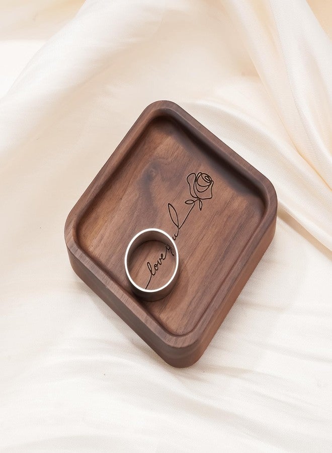 SOITIS Walnut Wooden Ring Tray Wedding Ring Dish Engagement Jewelry Dish for Couples Gift for Anniversary Christmas Birthday-Square - Image 2