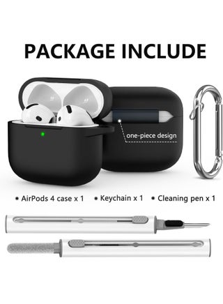 Soft Silicone Protective Case Cover for AirPods 4 with Cleaner Kit and Keychain(Black) - view 3