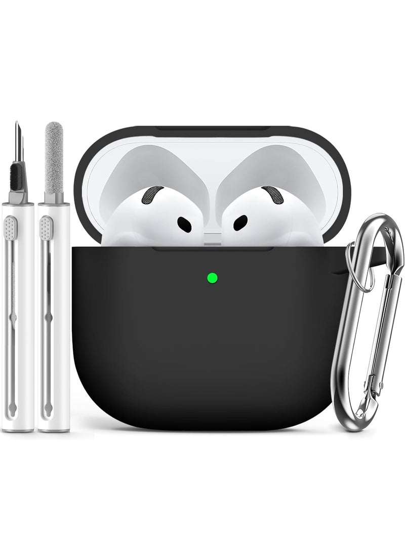 SJet Soft Silicone Protective Case Cover for AirPods 4 with Cleaner Kit and Keychain(Black) - Image 1