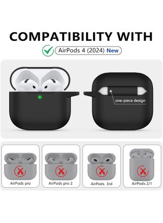Soft Silicone Protective Case Cover for AirPods 4 with Cleaner Kit and Keychain(Black) - view 2