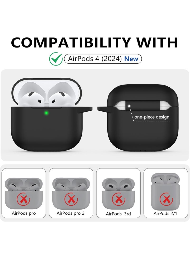 SJet Soft Silicone Protective Case Cover for AirPods 4 with Cleaner Kit and Keychain(Black) - Image 2