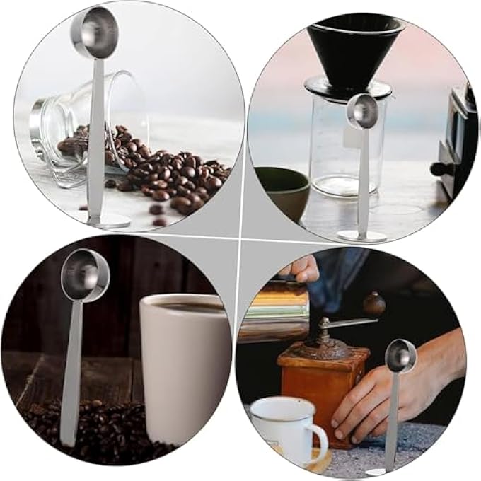ريحني ملعقة قياس القهوة من الفولاذ المقاوم للصدأ 2In1 وأداة قياس حبوب القهوة متعددة الوظائف وأداة مكبس الإسبريسو مثالية لعشاق القهوة وباريستا - Image 4
