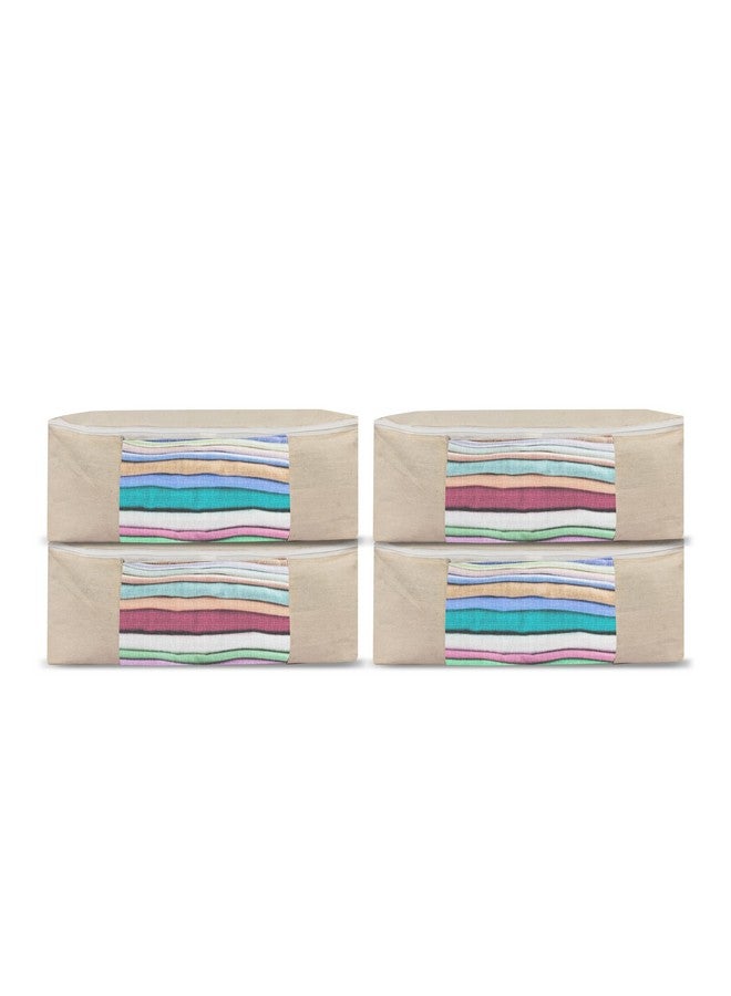 Golden Bird Golden bird Cotton Canvas Clothes Storage Bags/Saree Covers with Zip for Storage Woman Dresses, Sarees, Lehengas for Wardrobe Organizer (4 PCS) - Image 1
