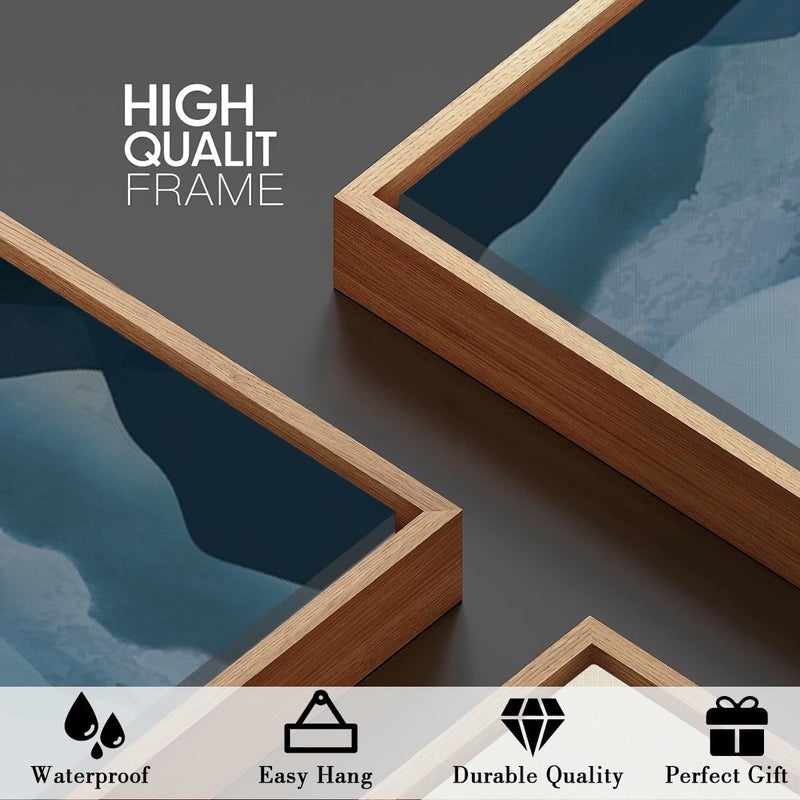 BINCUE Framed Blue Mountain Wall Decor Fog Blue Ridge Mountains Wall Art for Living Room Bedroom Office 16x24 Inches Set of 3 - Image 4
