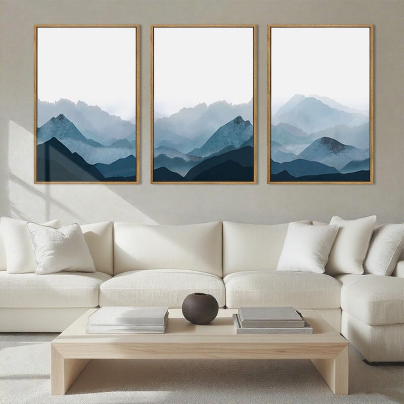 BINCUE Framed Blue Mountain Wall Decor Fog Blue Ridge Mountains Wall Art for Living Room Bedroom Office 16x24 Inches Set of 3 - Image 3