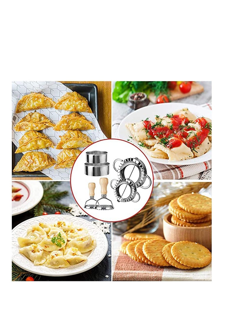 Dumpling Maker Set Stainless Steel Ravioli Stamp Cutter Round Shapes Mold with Wooden Handle Dumplings Sets, Kitchen for Cooking, Making Professionals, Beginners - Image 3