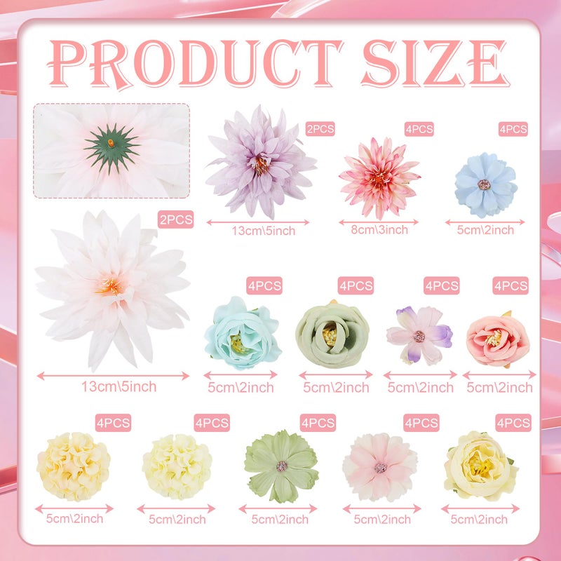 Lacgo 48 Pcs Fake Flowers Heads - Artificial Flower Heads Bulk Silk Faux Rose Diy Flower Embellishments Blossom Wreath Bouquets For Crafts Wedding Bridal Party Baby Shower Home Decoration(Mix Color) - Image 2