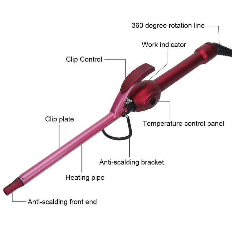 woobles Ceramic Conical Curling Wand Ceramic Hair Waver Curler, Curling Iron Hair Curler Mini Electric Hair Curler Salon Curling Wand Anti-Scald Temperature Adjustment Hair Styling Tool (13mm-US)- - Image 5