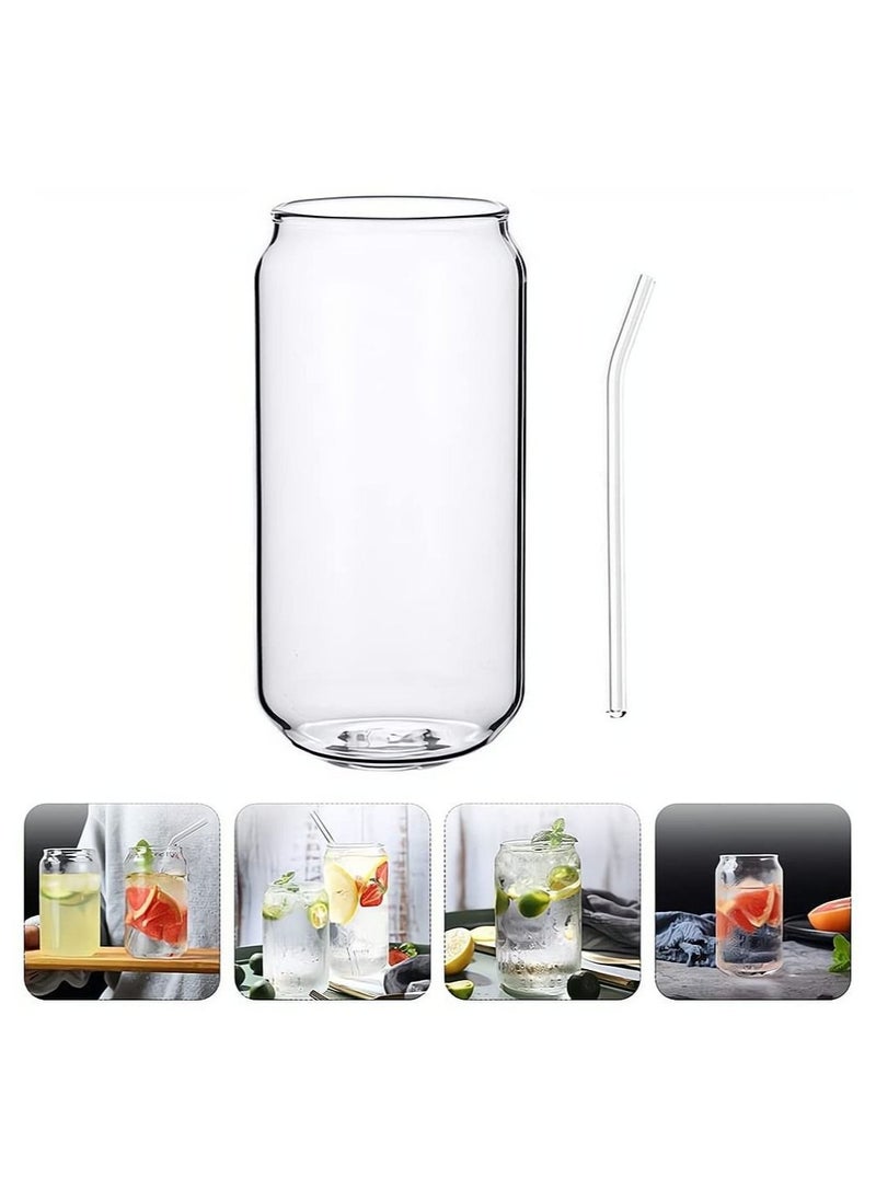 Captaintech Glass Cans, Can Shaped Glass Cups Transparent Water Cup Juice Drinking Cups with Glass Straw for Any Drink and Any Occasion, 500 ml  - Image 1