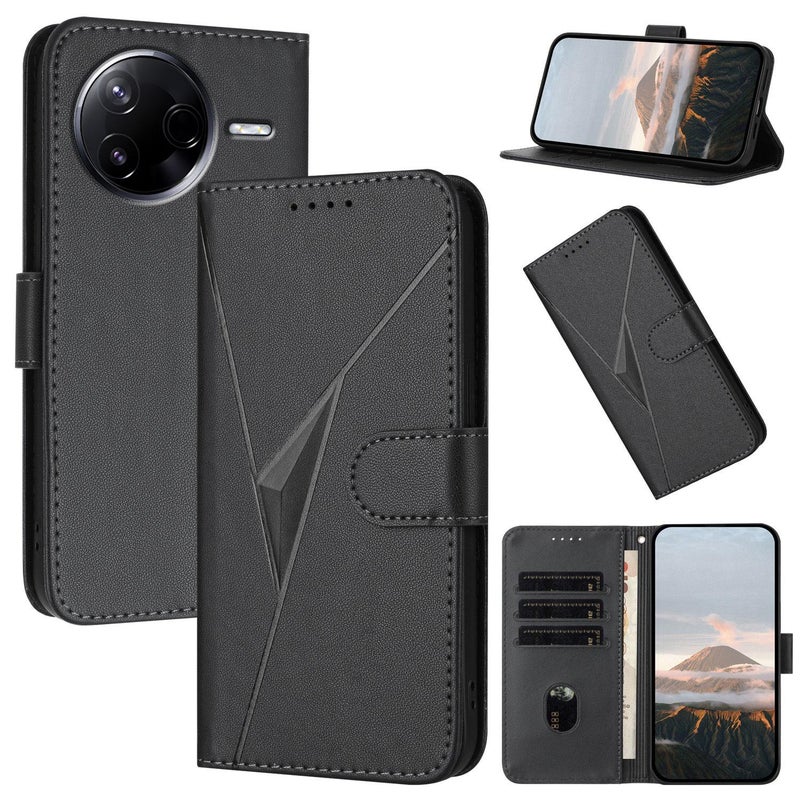 HuHa Case Cover For Redmi K80 / Xiaomi Poco F7 Pro Triangle Pattern Buckle Clasp Leather Phone Case(Black) - Image 1