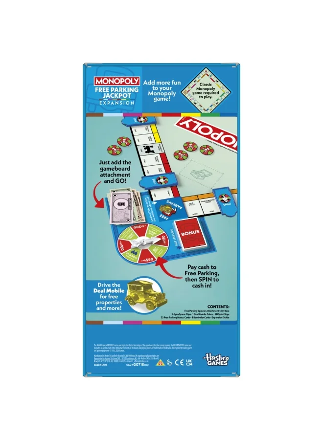 Monopoly Free Parking Jackpot EXPANSION | Add More Fun to Classic Monopoly Game and Play Faster | Ages 8+ | 2-6 Players | 40 Mins. | Family Board Games