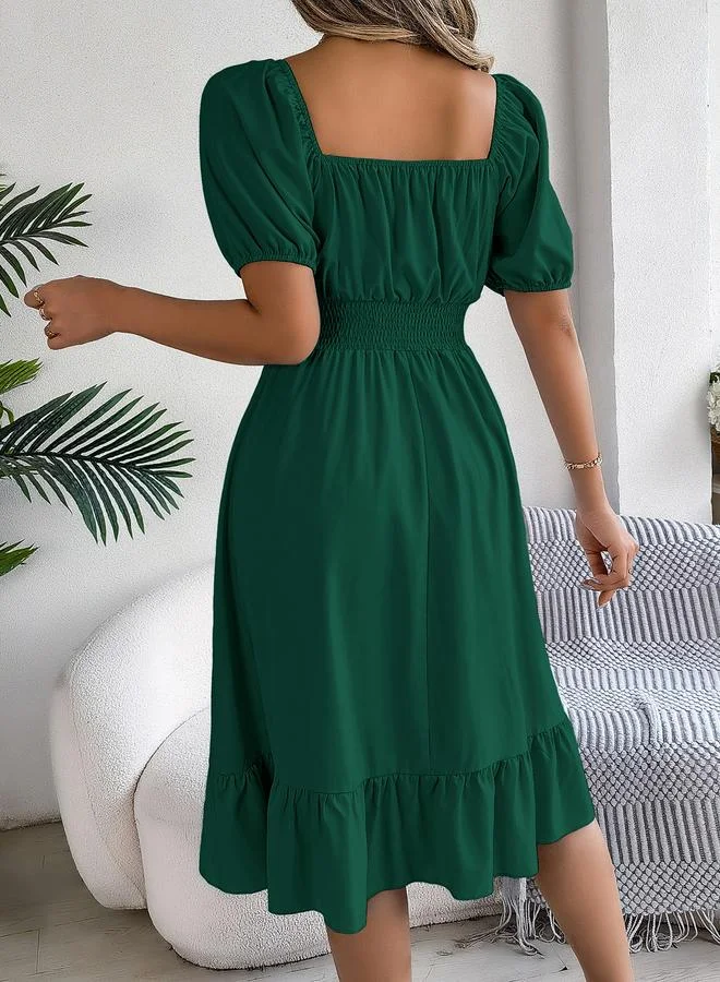 Take Two dark green Dark Green Square Neck Knee Length Dress for Women | Best Price UAE
