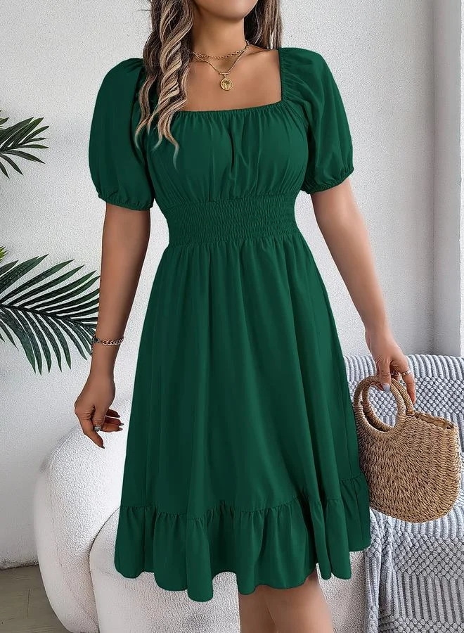 Take Two dark green Dark Green Square Neck Knee Length Dress for Women | Best Price UAE