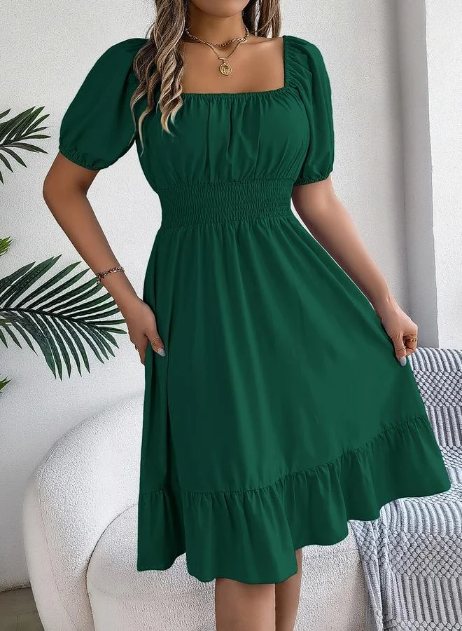 Take Two dark green Dark Green Square Neck Knee Length Dress for Women | Best Price UAE