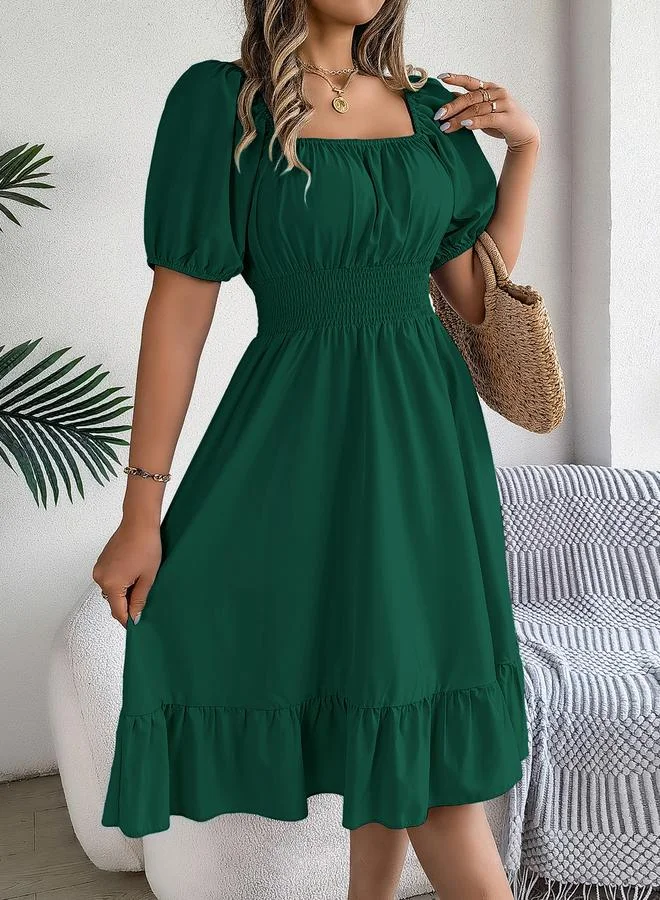 Take Two dark green Dark Green Square Neck Knee Length Dress for Women | Best Price UAE