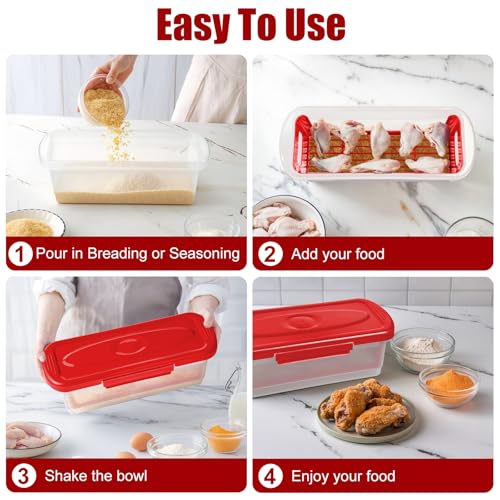 Flybok Batter Bowl with Lid, 2-Pack Fish Batter Shaker, Better Breader Shaker Bowl with Breading Shaker Tray, Batter Bowl with Lids Shaker for Frying Chicken Wings Fish Onion Rings Veggies - Image 5