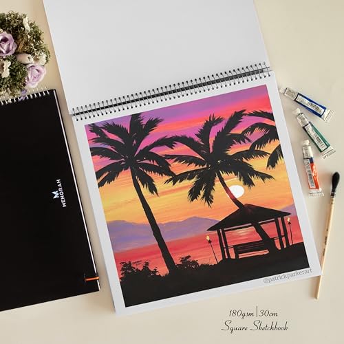 MENORAH - Square Spiral Sketch Book for Artist - 180 GSM - 100 Pages/50 Sheets - Square Sketchbook for Drawing, Painting, Acrylics, Gouache - Metal Spiral Bound -(15.0 x 15.0 cm) -(Acid Free) Black - Image 4