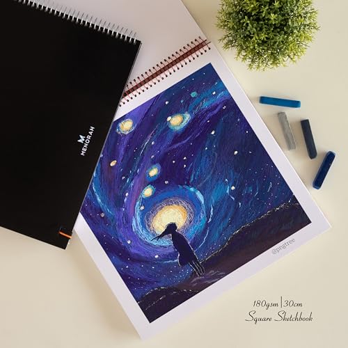 MENORAH - Square Spiral Sketch Book for Artist - 180 GSM - 100 Pages/50 Sheets - Square Sketchbook for Drawing, Painting, Acrylics, Gouache - Metal Spiral Bound -(15.0 x 15.0 cm) -(Acid Free) Black - Image 3
