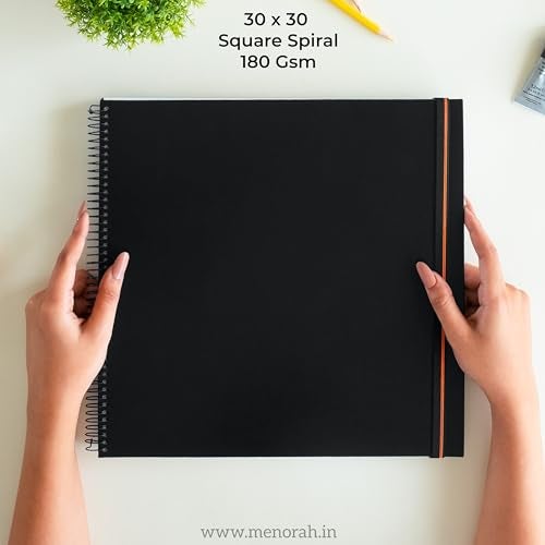 MENORAH - Square Spiral Sketch Book for Artist - 180 GSM - 100 Pages/50 Sheets - Square Sketchbook for Drawing, Painting, Acrylics, Gouache - Metal Spiral Bound -(15.0 x 15.0 cm) -(Acid Free) Black - Image 2