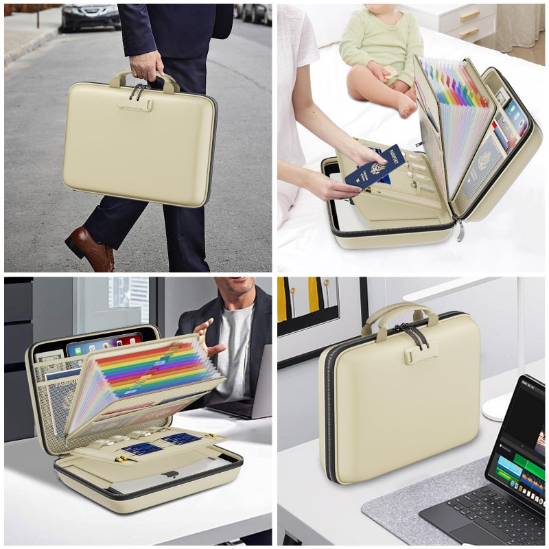 DocSafe Fireproof File Organizer with Lock, Hard-Shell Case Fireproof Document Box with 13 Pocket Accordion File Folder, Portable Home Office Travel Safe Storage for Important Documents Laptop Beige - Image 5