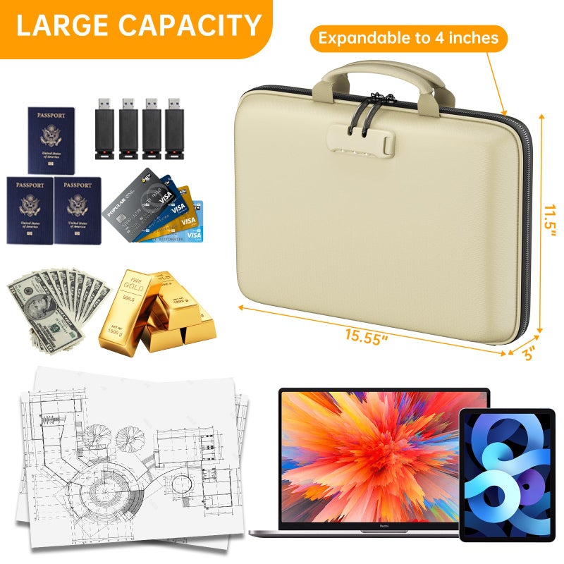 DocSafe Fireproof File Organizer with Lock, Hard-Shell Case Fireproof Document Box with 13 Pocket Accordion File Folder, Portable Home Office Travel Safe Storage for Important Documents Laptop Beige - Image 4