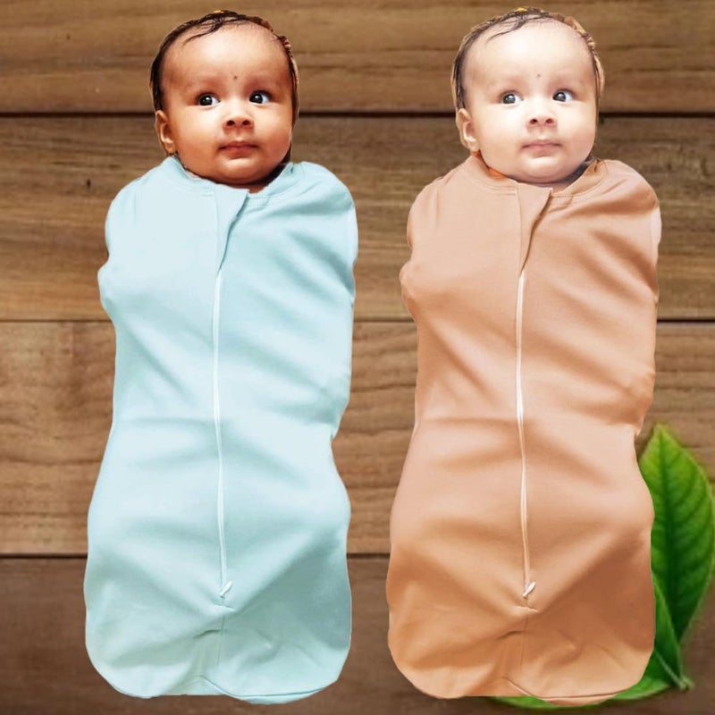 MammaChamp POD Zipper Swaddle Sleeping Bag Blankets Wrap Sack for Newborn Infant Baby 0-3 Months (Pack-of 2) (Biscuit + Light Blue) - Image 2