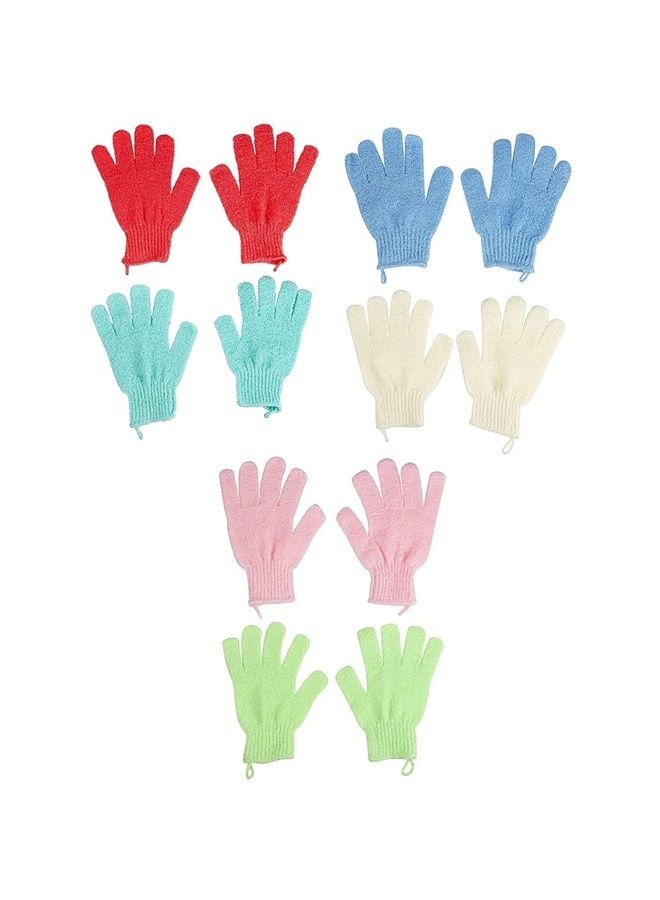 Glamlily 6 Pairs Body Exfoliating Shower Gloves with Hanging Loop, Bath Scrub Wash Mitt for Women, Men, Spa, Massage (Red, Cream, Blue, Pink, Green, Turquoise)