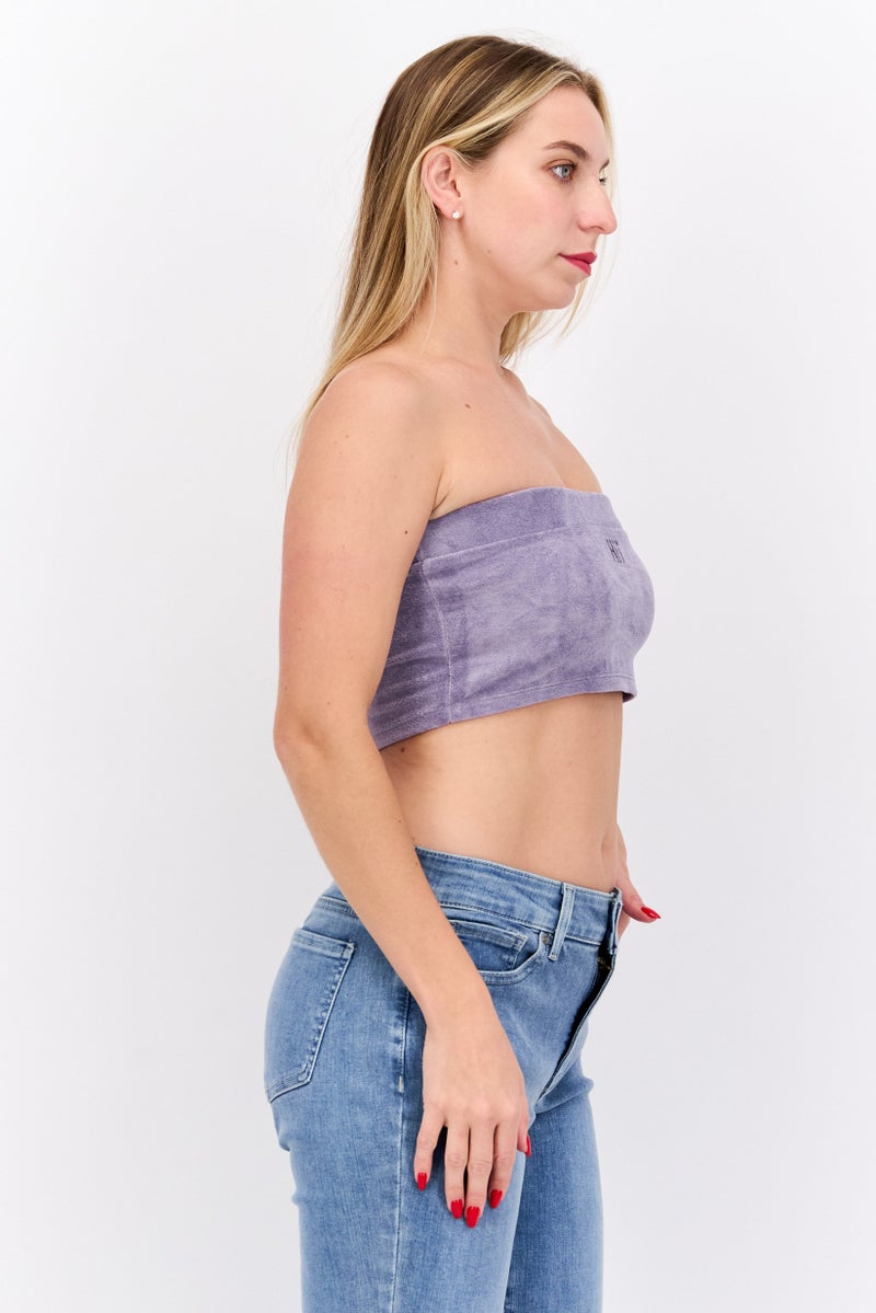HIIT Women Straight Across Neckline Strapless  Plain Crop Top, Lavender - Image 3