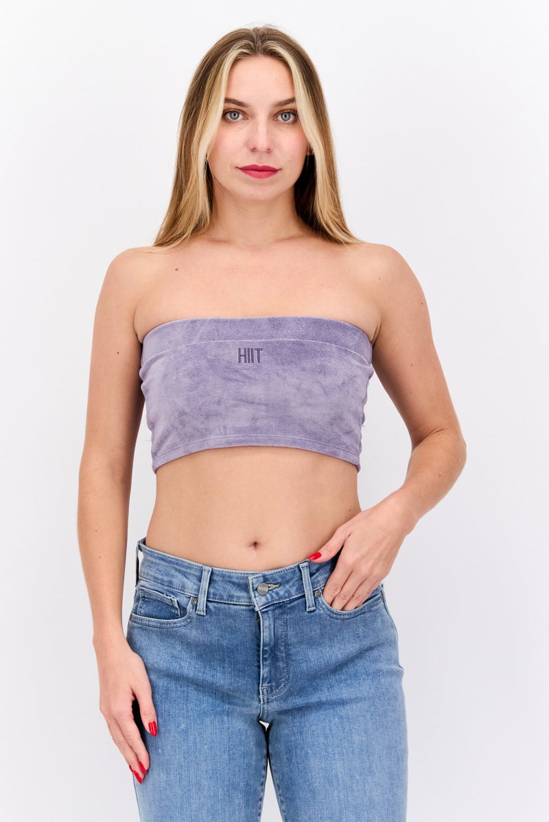 HIIT Women Straight Across Neckline Strapless  Plain Crop Top, Lavender - Image 1