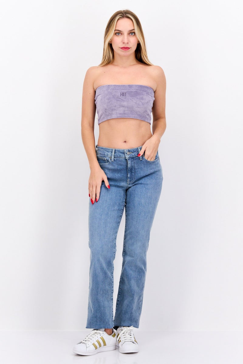HIIT Women Straight Across Neckline Strapless  Plain Crop Top, Lavender - Image 2