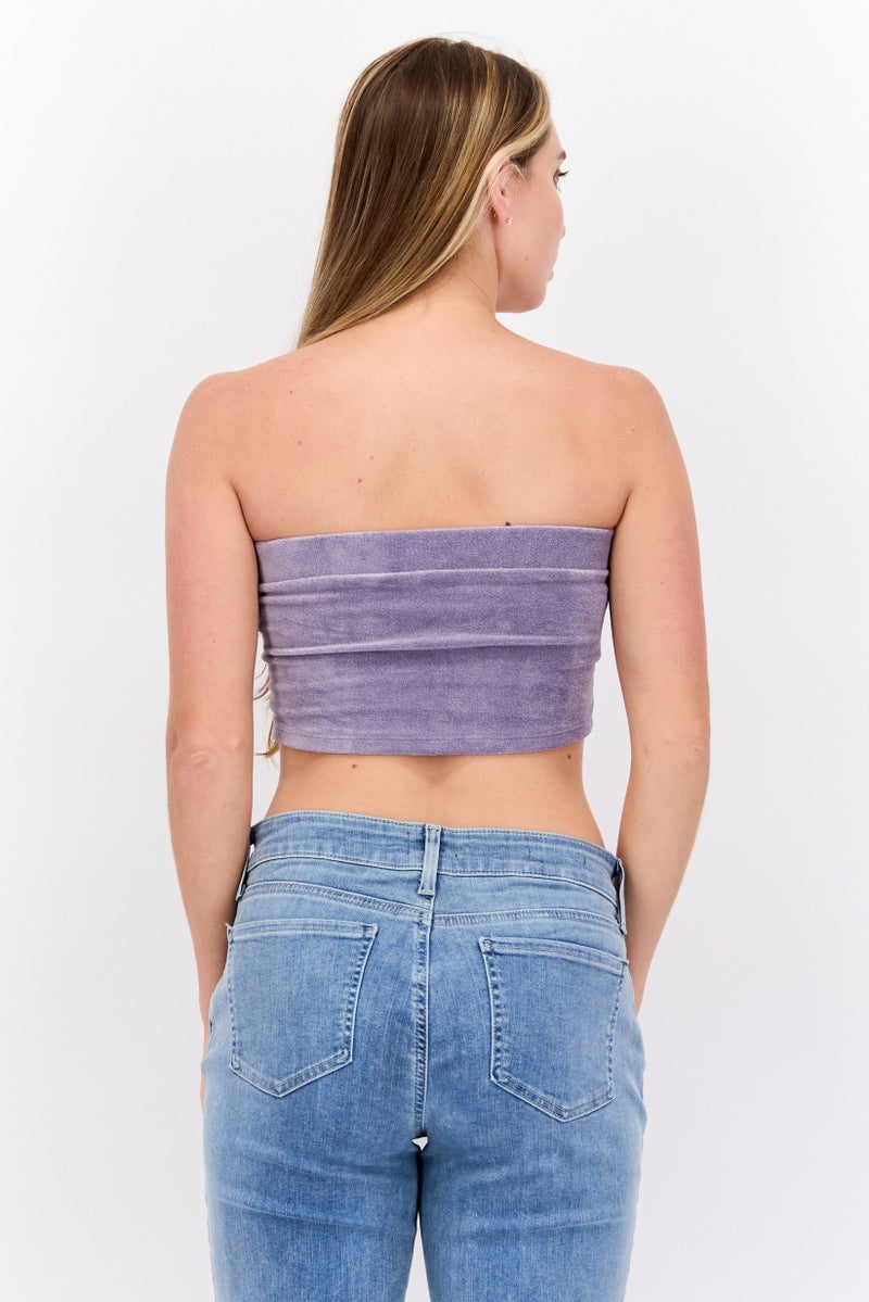 HIIT Women Straight Across Neckline Strapless  Plain Crop Top, Lavender - Image 4