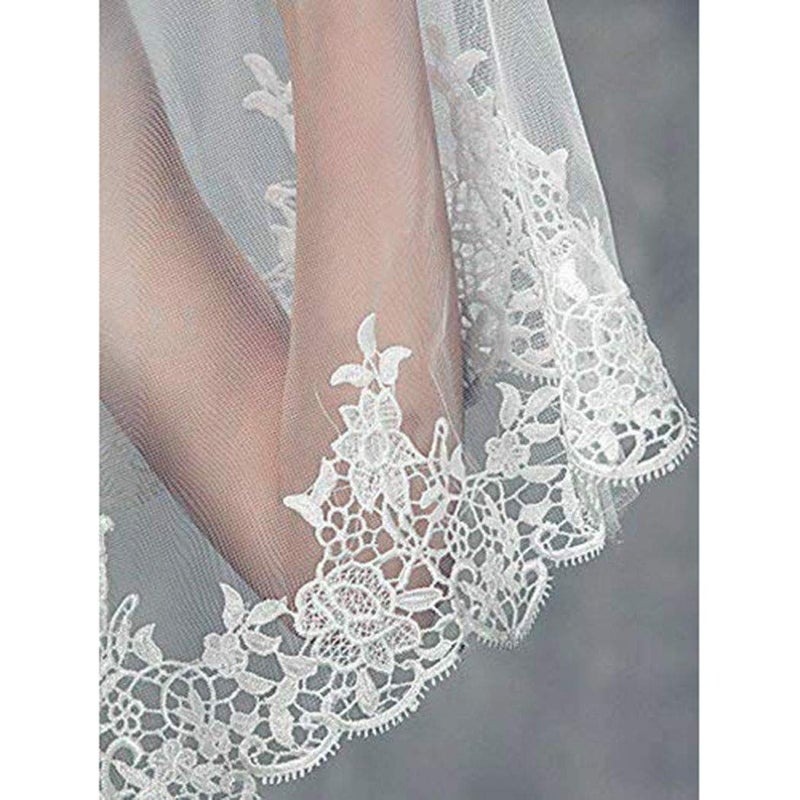Aukmla Wedding Bridal Veils White Long Cathedral Chapel Length Veil with Lace and Metal Comb at the Edge (White) - Image 4