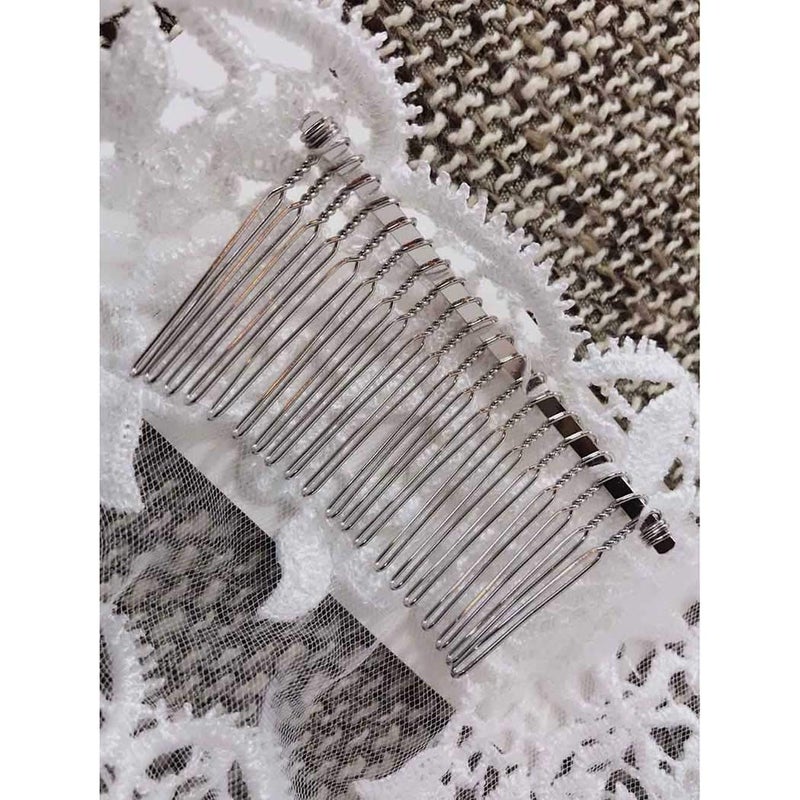 Aukmla Wedding Bridal Veils White Long Cathedral Chapel Length Veil with Lace and Metal Comb at the Edge (White) - Image 5