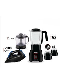 Mienta Mienta Blender with Grinder and Grater 400W Black BL 1361 B with Mienta Ceramic Steam Iron 2100W with Mienta Electric Juicer 1L 40W Black CP-10308-B  - Image 1