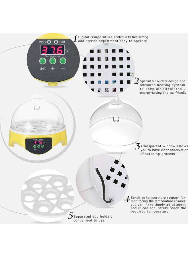 NIBEMINENT 7-Eggs Automatic Egg Incubator Machine Yellow/Transparent - Image 5