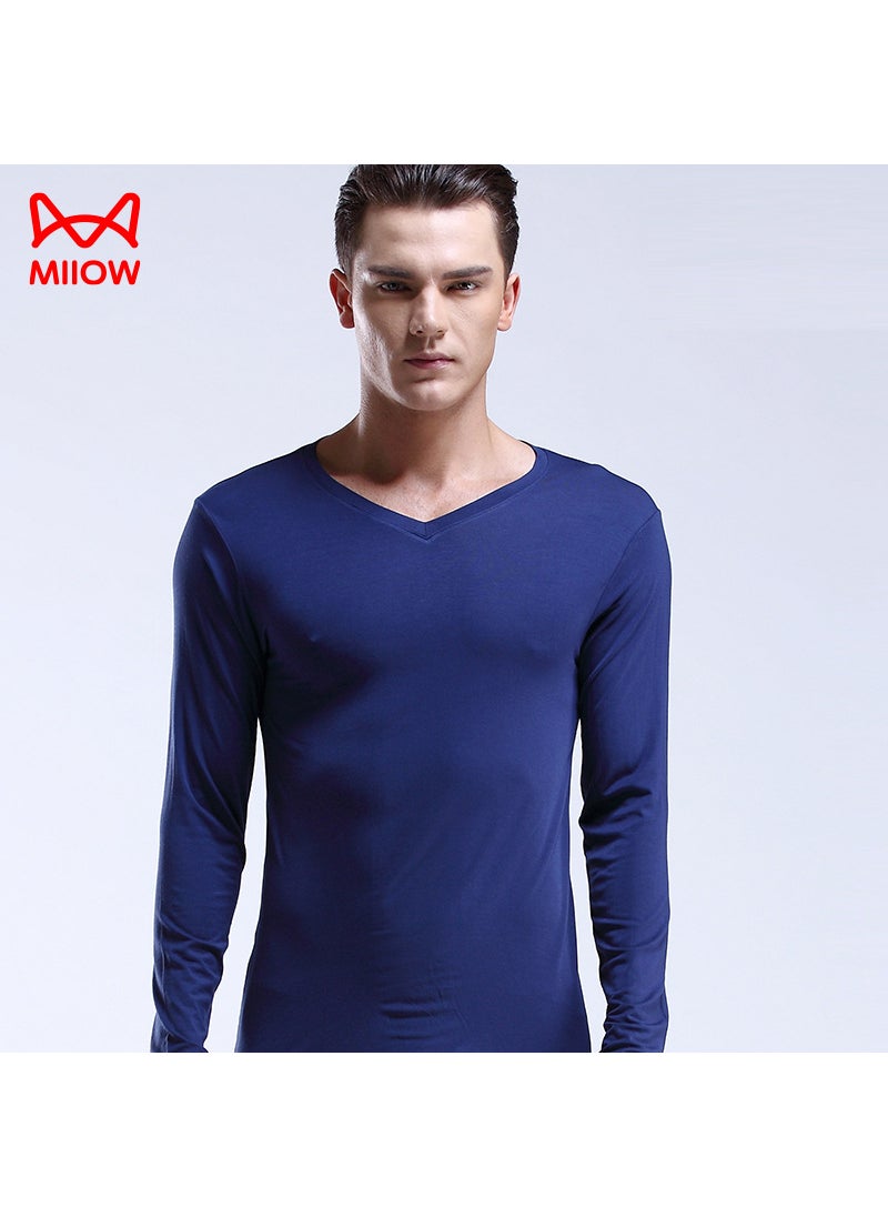 Generic Mens V-Neck Thermal Autumn Shirt Slim Fit Undershirt Warm Top Royal Blue  - Image 1