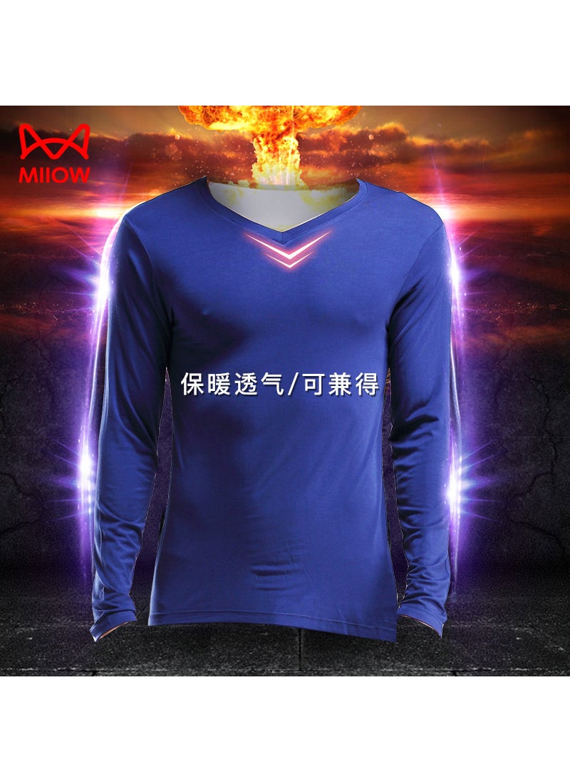 Generic Mens V-Neck Thermal Autumn Shirt Slim Fit Undershirt Warm Top Royal Blue  - Image 5