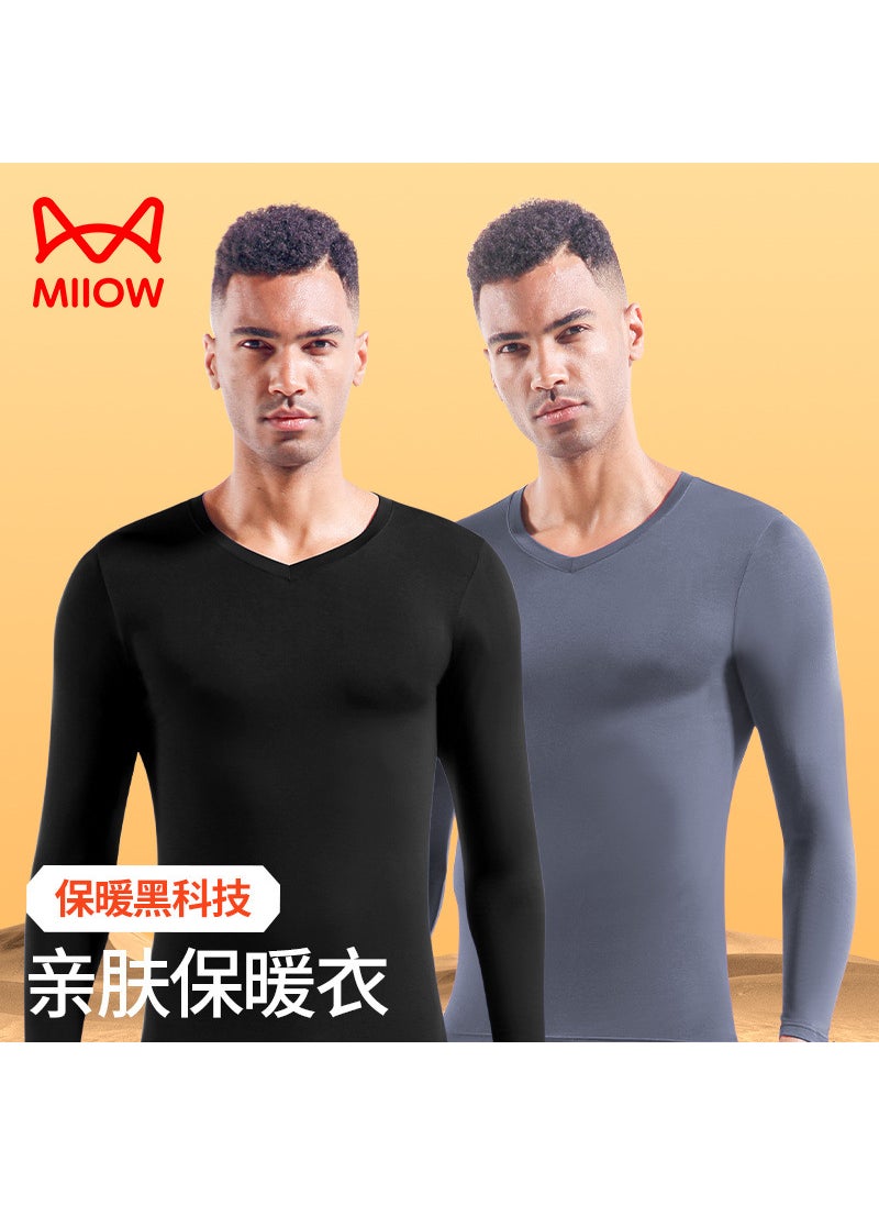 Generic Mens V-Neck Thermal Autumn Shirt Slim Fit Undershirt Warm Top Royal Blue  - Image 3