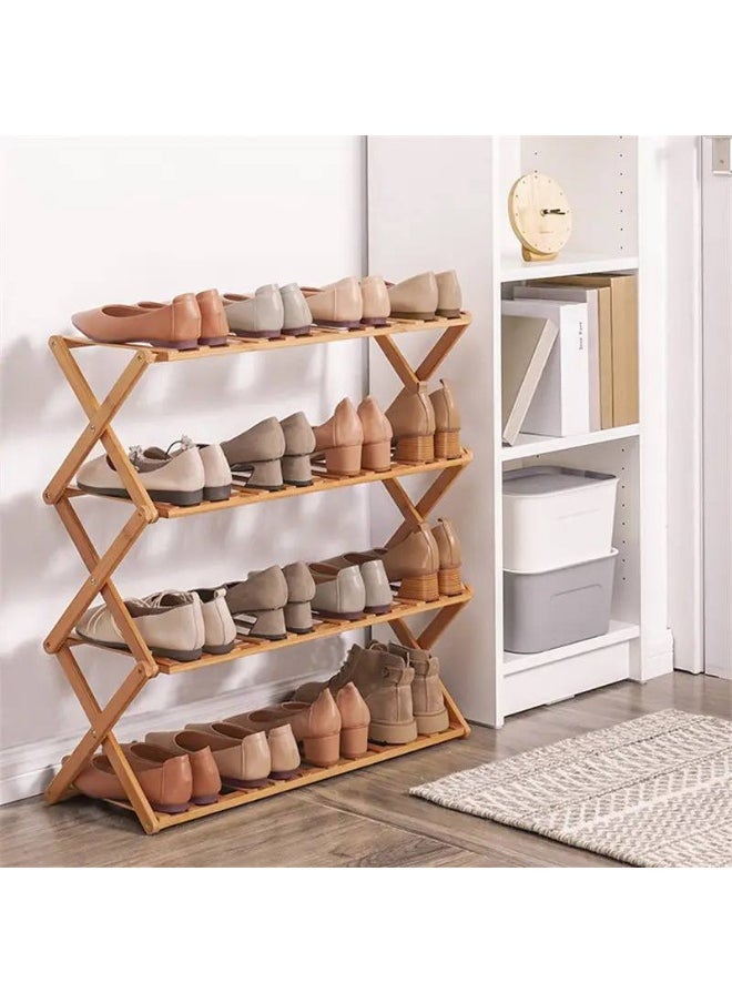 Generic Foldable Wooden Shoe Rack with 4 Tiers – Imported, Multi-functional for Shoes Storage, Book Organization, and Home Decor TH  - Image 5