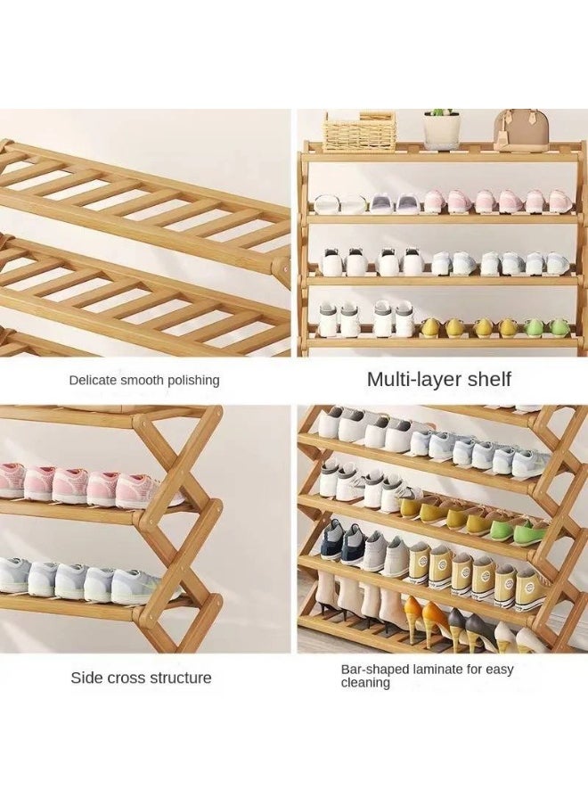 Generic Foldable Wooden Shoe Rack with 4 Tiers – Imported, Multi-functional for Shoes Storage, Book Organization, and Home Decor TH  - Image 3