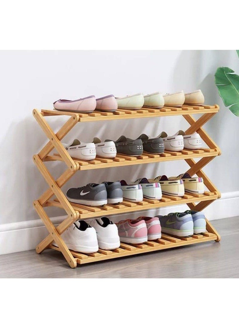 Generic Foldable Wooden Shoe Rack with 4 Tiers – Imported, Multi-functional for Shoes Storage, Book Organization, and Home Decor TH  - Image 2
