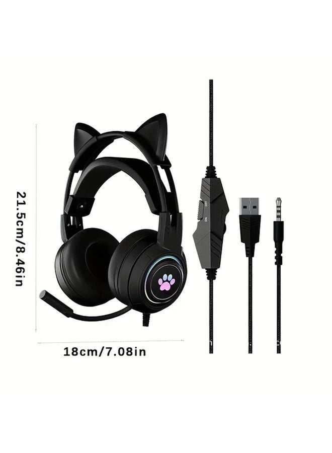 Pink Cat Ear RGB Gaming Headset with Microphone for PS5 PS4 Xbox PC Switch - Image 3
